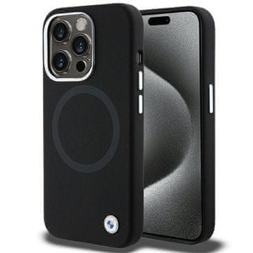 Bmw BMW Signature ovitek za iPhone 15 Pro Max - tekoči silikon, MagSafe - črna