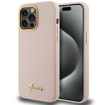 Guess Silikonski ovitek Guess s kovinskim logotipom za iPhone 15 Pro Max, roza