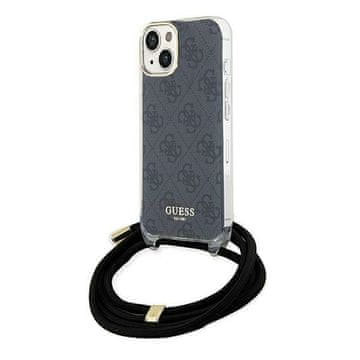 Guess Ovitek za iPhone 15 Crossbody Cord 4G Print črn
