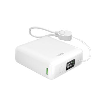 Puro Puro 10000mAh 20W Powerbank z zaslonom in vgrajenim USB-C kablom – bela