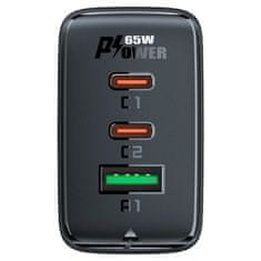 AceFast Hitri omrežni polnilnik GaN z 2x USB-C in USB-A, PPS, PD, QC4+, 65 W, bel