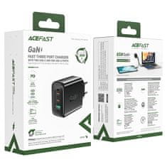 AceFast Hitri omrežni polnilnik GaN z 2x USB-C in USB-A, PPS, PD, QC4+, 65 W, bel