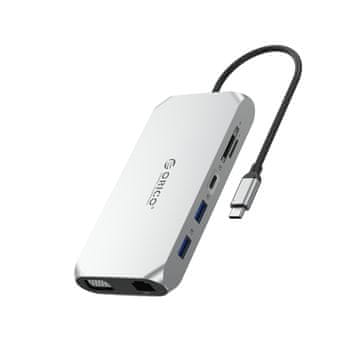 Orico Orico XCR 12v1 USB-C Docking Station, 3x USB-A 3.1, HDMI 4K 30Hz, VGA 1080p, PD 100W, srebrna