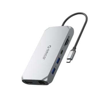 Orico Orico XCR 12v1 USB-C Docking Station, 2x USB-A 3.1, 2x HDMI 4K 60Hz, DP 4K 60Hz, PD 100W, siva