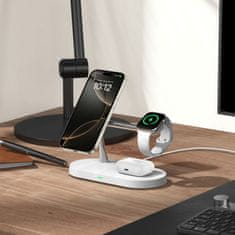 Tech-protect 3 v 1: indukcijski polnilnik za pametni telefon, slušalke in pametno uro z MagSafe – bela