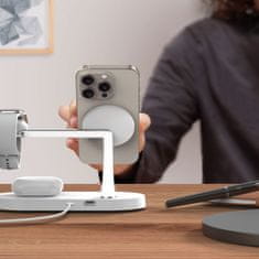 Tech-protect 3 v 1: indukcijski polnilnik za pametni telefon, slušalke in pametno uro z MagSafe – bela