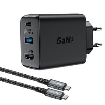 AceFast Acefast 2v1 GaN polnilnik 65W USB-C/USB + HDMI adapter, črn (A17)