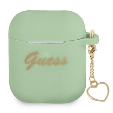 Guess Ovitek za AirPods Guess Silicone Charm Heart, zelen