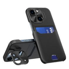 HURTEL Usnjen ovitek z denarnico in stojalom za Samsung Galaxy S23 Ultra - črn