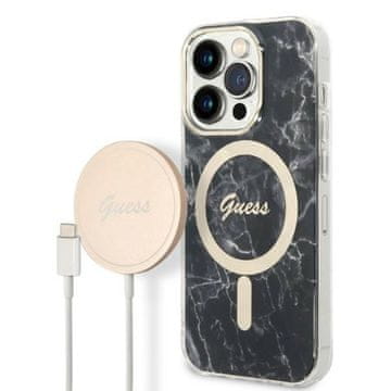 Guess Ovitek Guess Marble MagSafe za iPhone 14 Pro, črn
