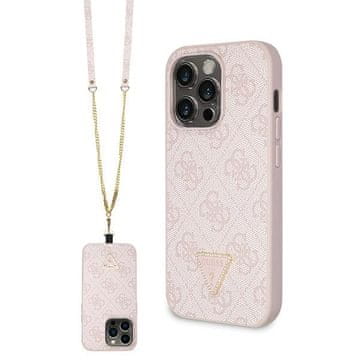 Guess Ovitek Crossbody 4G kovinski logotip za iPhone 14 Pro, roza