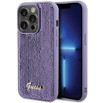 Guess Ovitek Sequin Script kovinski vijoličen za iPhone 15 Pro