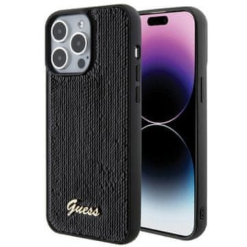 Guess Ovitek Sequin Script kovinski za iPhone 15 Pro Max črne barve