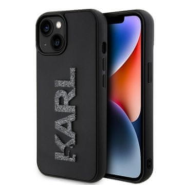 Karl Lagerfeld Ovitek Karl Lagerfeld 3D Rubber Glitter Logo za iPhone 15 - črna