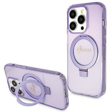 Guess Ovitek MagSafe z bleščečim stojalom za iPhone 15 Pro, vijoličen