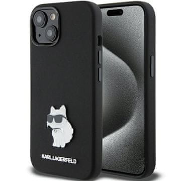 Karl Lagerfeld Silikonski ovitek za iPhone 15 Plus Karl Lagerfeld Choupette, kovinski, črn