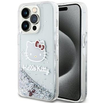 HELLO KITTY Ovitek za iPhone 15 Pro Hello Kitty s tekočimi bleščicami, srebrn
