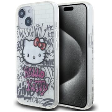 HELLO KITTY Ovitek za iPhone 15 Hello Kitty - Kitty na brickih - grafitni - bel