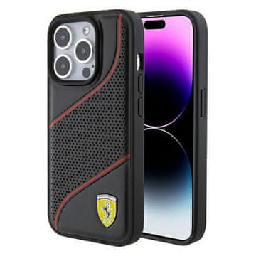 Ferrari Ovitek za iPhone 15 Pro s perforiranim kovinskim logotipom Ferrari, črne barve