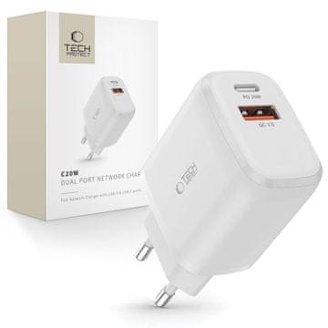 Tech-protect Tech-Protect C20W polnilnik USB-C PD 20W / USB-A QC 3.0 - bel