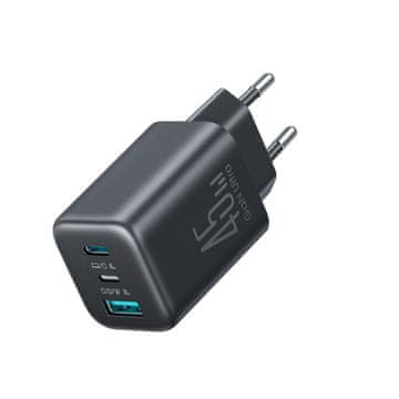 Joyroom Joyroom JR-TO1 GaN 45W Polnilnik, USB-C + Lightning + USB-A, črn