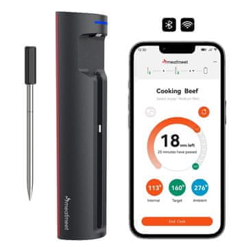 PRO Meatmeet Pro pametni kuhinjski termometer z Bluetooth/WiFi app, žar, pečica, smoker - črn
