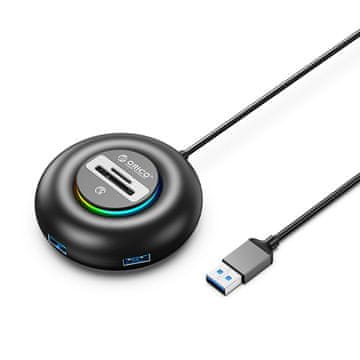 Orico Orico YXR5-U3 RGB USB hub s 4 vrati (3x USB-A 3.0 + čitalnik kartic), 1.8m, črn