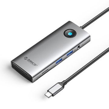 Orico Orico PW11 USB-C Docking Station, 8v1, 2x USB-A 3.0, PD 100W, HDMI 4K@60Hz, microSD/SD, RJ45, Avdio 3.5mm, siva