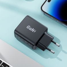 AceFast Hitri omrežni polnilnik GaN 35 W PD z 2 priključkoma USB-C, črn