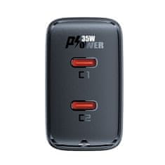 AceFast Hitri omrežni polnilnik GaN 35 W PD z 2 priključkoma USB-C, črn