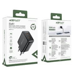AceFast Hitri omrežni polnilnik GaN 35 W PD z 2 priključkoma USB-C, črn