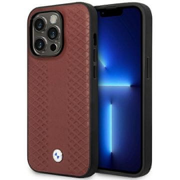 Bmw Ovitek za iPhone 14 Pro Max BMW usnjen diamantni vzorec MagSafe bordo