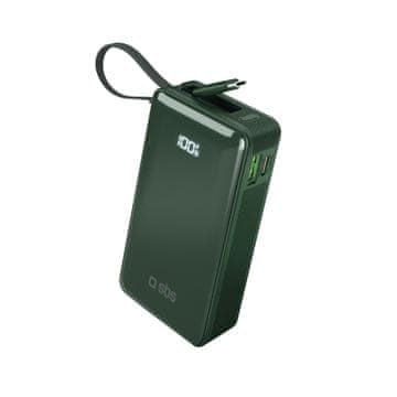 SBS Powerbank SBS 10000 mAh 20W, vgrajen kabel USB-C, zaslon - Zelena