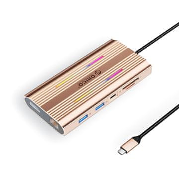 Orico Orico XDR 12v1 USB-C Docking Station RGB, 2x HDMI 4K 60Hz, DP 4K 60Hz, PD 100W, Čitalnik kartic - Rose Gold