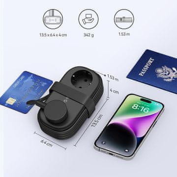 Orico Orico AP3 razdelilnik 20W GaN, 2x AC + 2x USB-A + 1x USB-C - črn