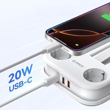 Orico Orico AP3 razdelilnik 20W GaN, 2x AC + 2x USB-A + 1x USB-C - bel