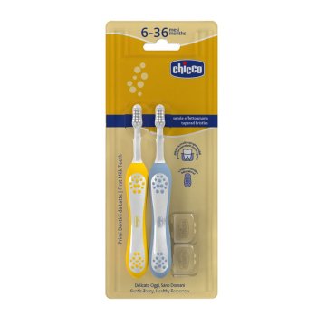 CHICCO Komplet zobnih ščetk za otroke Indigo-Mustard 6-36m, 2 kosa