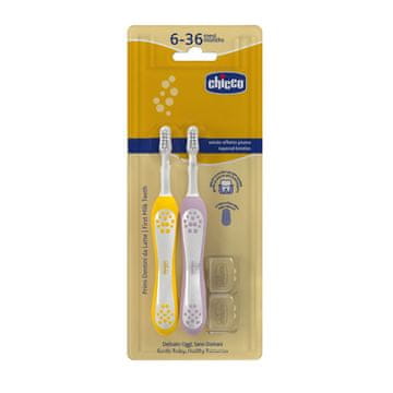 Chicco Komplet zobnih ščetk za otroke Lilac-Mustard 6-36m, 2 kosa