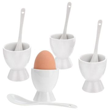 Northix Štiri jajčne skodelice z žličkami iz belega porcelana, primerne za pomivanje v pomivalnem stroju