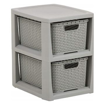slomart Regal z 2 košarama BranQ Rattan, siv