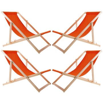 slomart WOODOK Komplet 4 oranžnih vrtnih ležalnikov, leseni