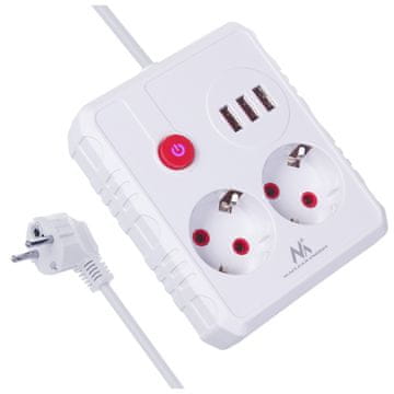 slomart Maclean podaljšek 2x230V + 3xUSB, 1.5m, bela