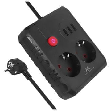 slomart Maclean podaljšek 2x230V + 3xUSB, 3m, črna