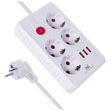 slomart Maclean podaljšek 4x230V + 3xUSB, 1.5m, bela