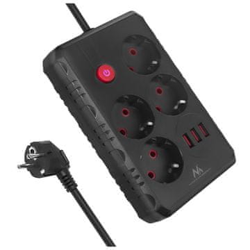 slomart Maclean podaljšek 4x230V + 3xUSB, 3m, črna
