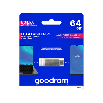 slomart Goodram USB + USB-C 64GB Pendrive srebrn