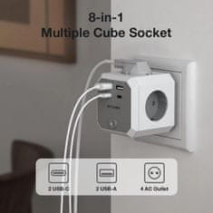 Blitzwolf BlitzWolf BW-EC2 – 8-v-1 napajalna kocka,podaljški(4× 230 V, 2× USB-A, 2× USB-C)