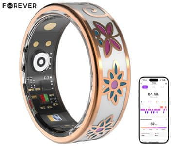 Forever Botanical SR-101 pametni prstan + polnilna postaja, velikost 11, Android + iOS