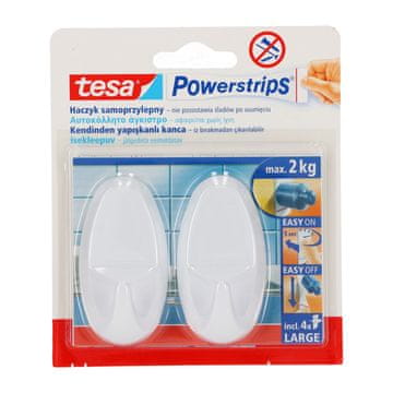 slomart Tesa Powerstrips Kljukice za obešanje, 2 kos., ovalne, velike, bele