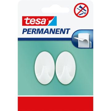 slomart Tesa permanentni samolepilni H-kavelj, S, ovalen, bel, 2 kosa